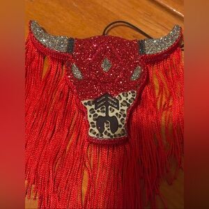LEOPARD PRINT BULL FRESHIE WITH RED FRINGE